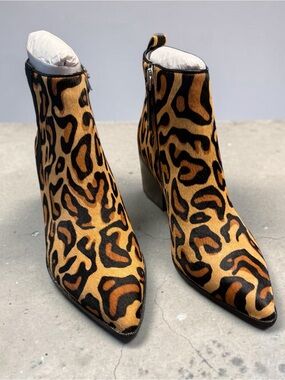 Paolo Leopard Print Pointed Ankle Boots in Tan and Black